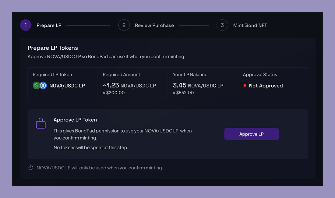Prepare LP step in Buy Bond Flow