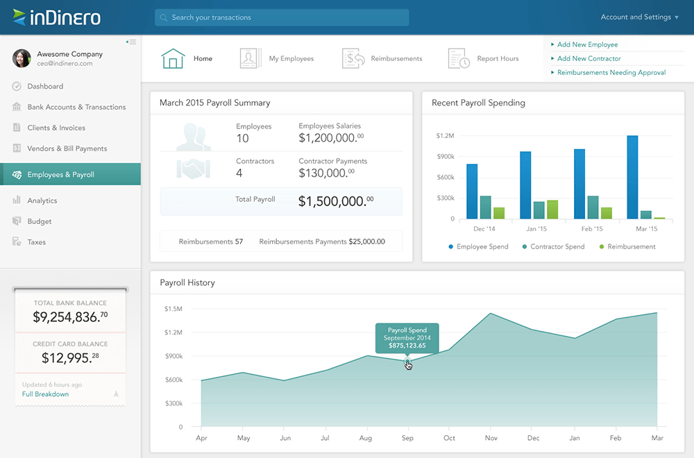 Employees and Payroll home
