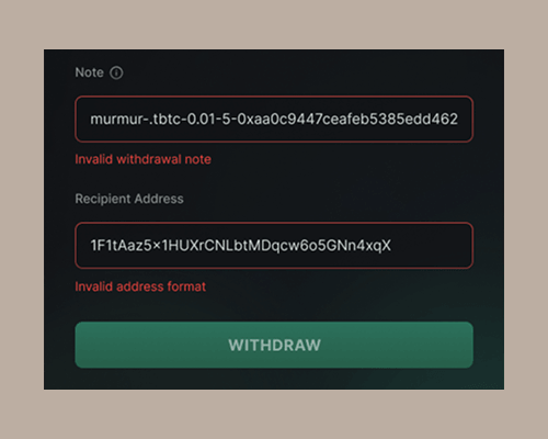 Murmur withdraw validation errors