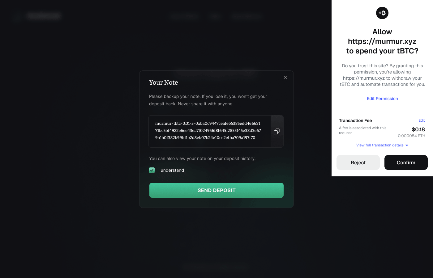 Murmur deposit confirmation