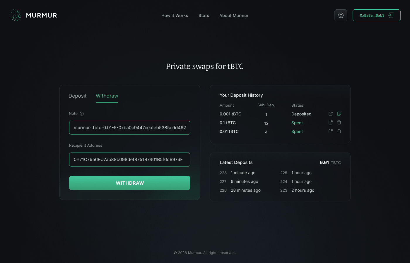 Murmur valid withdraw entries