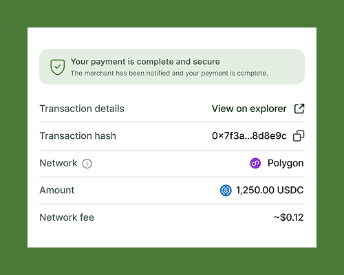 Transaction details and explorer link