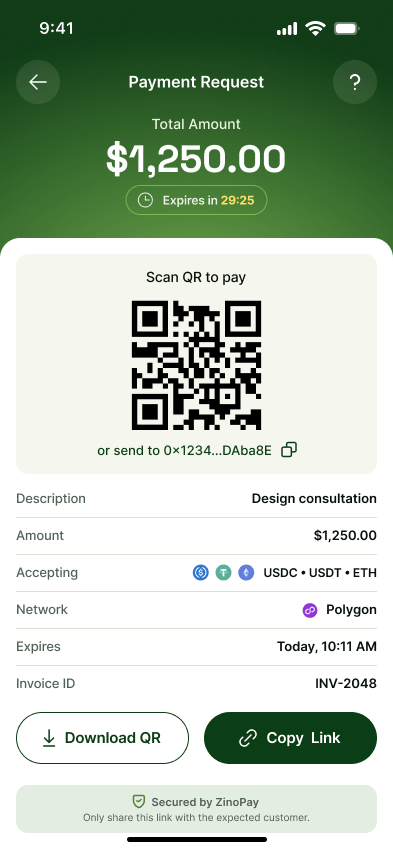 Payment link generated