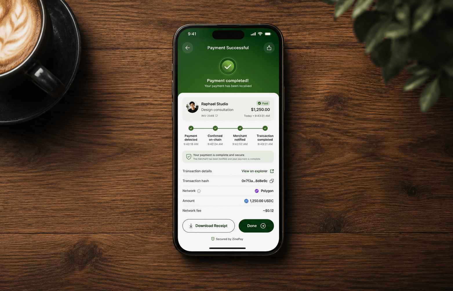 ZinoPay closing payment success screen